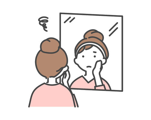 鏡見て悩む女性イラスト