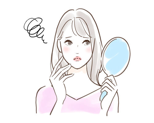 鏡見て悩むイラスト