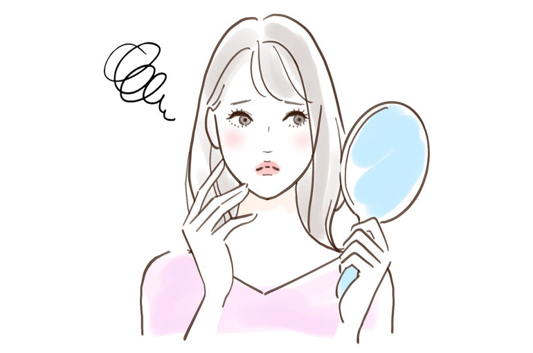 鏡見て悩むイラスト